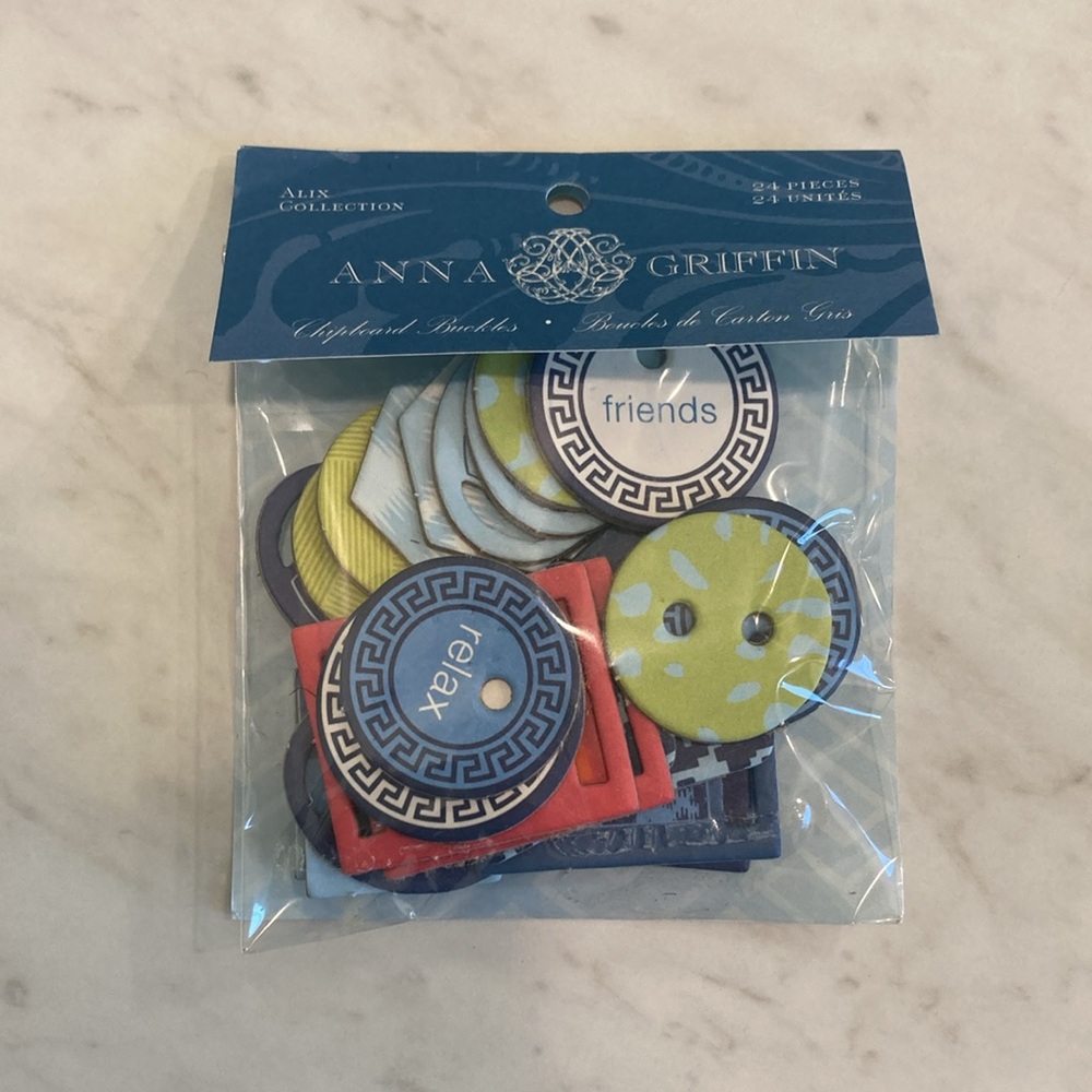 NEW Anna Griffin Alix Collection Chipboard Buckles Buttons and Tags 24 Pc